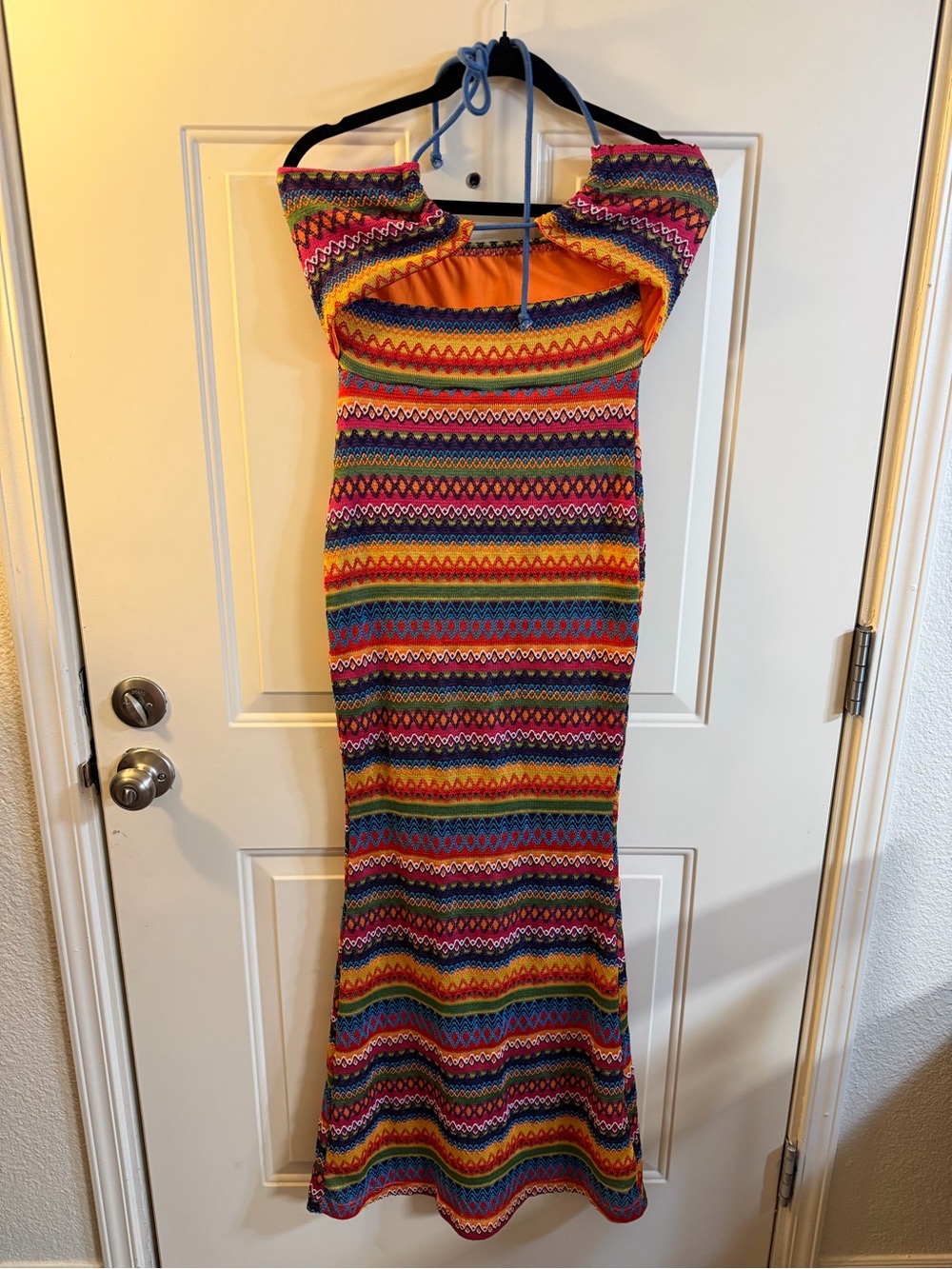 Colorful Boho Crochet Stripe Mermaid Maxi Dress Small Festival Vacation
